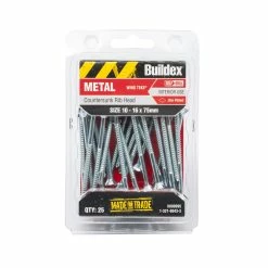 Discount 😀 Australia Sale - Buildex 10-16 X 75mm Zinc Plated Countersunk Ribbed Head Wing Tek Screws - 25 Pack Silver 🧨