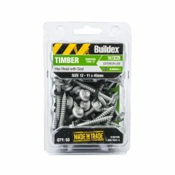 Hot Sale ⌛ Australia Only - Buildex 12-11 X 45mm Climaseal Hex Head With Seal Timber Screws - 50 Pack Grey ⌛