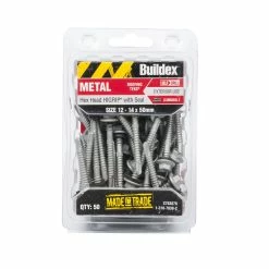 Cheap ❤️ Australia Only - Buildex 12-14 X 50mm Climaseal Hex Head Hi-Grip With Seal Roofing Tek Screws - 50 Pack Grey 🔔