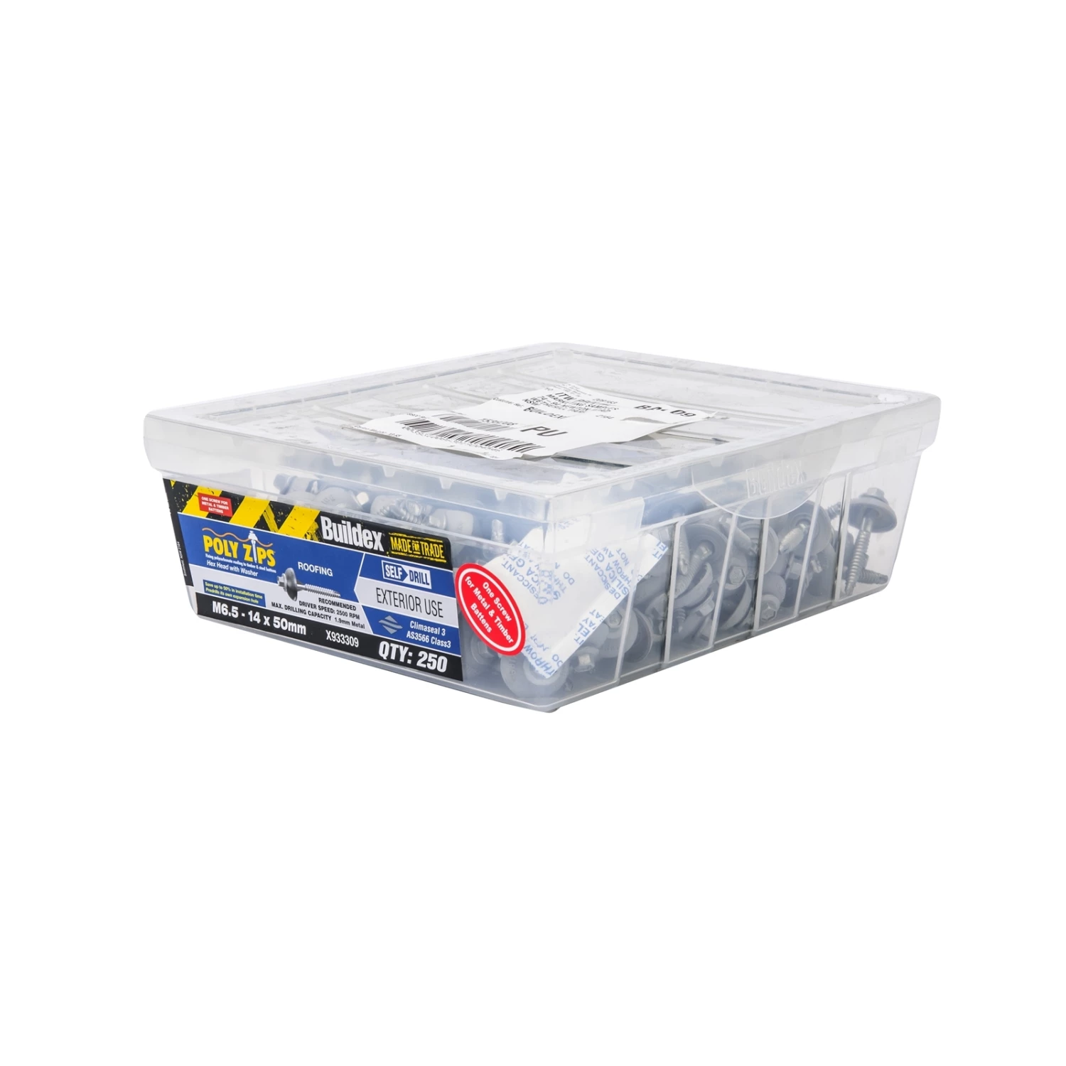 Outlet π Australia Sale - Buildex M6.5-14 X 50mm Climaseal Hex Head With Washer Poly Zip Roofing Screws - 250 Box Grey π€© 1 Outlet π Australia Sale - Buildex M6.5-14 X 50mm Climaseal Hex Head With Washer Poly Zip Roofing Screws - 250 Box Grey π€©