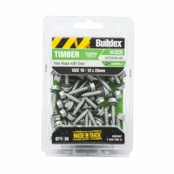 Flash Sale ⭐ Buildex 10-12 X 25mm Climaseal Hex Head With Seal Cladding Screws - 50 Pack Grey - To Australia ❤️
