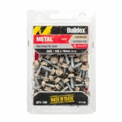Budget ✨ Australia Only - Buildex 10G X 16mm Paperbark Metal C4 HexHead No Seal Tek Screws - Box 100 Me: Paperbark ⭐