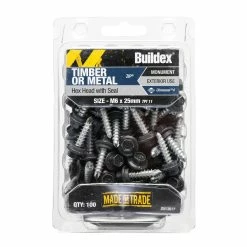 Outlet ✔️ Australia Only - Buildex Roof Zip C4 HexHead Screws M6 X 25 Monument Bx100 Gm: Monument 🤩