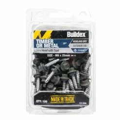 New ✔️ Australia Only - Buildex Roof Zip C4 HexHead Screws M6 X 25 Woodland Grey Bx100 Sg: Woodland Grey 🔔