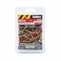 Coupon ⭐ Buildex 8 - 18 X 30mm Zinc Plated Countersunk Ribbed Head Metal Tek Screws - 50 Pack Gold - To Australia 🔥