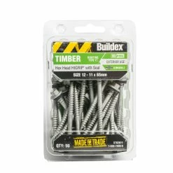 Flash Sale 🔔 Australia Sale - Buildex 12-11 X 65mm Climaseal Hex Head Hi-Grip With Seal Timber Screws - 50 Pack Grey 🔥