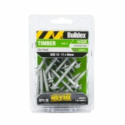 Deals 💯 Buildex 12-11 X 50mm Climaseal Hex Head Timber Screws - 25 Pack Grey - To Australia ✔️