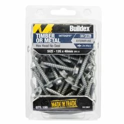 Buy 😀 Australia Only - Buildex Timber Or Metal Batten Zip ZA3 Hex Head No Seal Screws 12g X 40mm Bx100 X513907 Galvanised 🌟