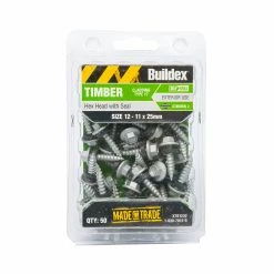 Outlet 🔥 Australia Only - Buildex 12 - 11 X 25mm Climaseal Hex Head With Seal Timber Screws - 50 Pack Grey 🔔
