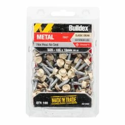 Flash Sale ✨ Australia Sale - Buildex 10G X 16mm Clasic Cream Metal C4 HexHead No Seal Tek Screws - Box 100 Sc: Classic Cream 💯